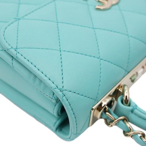 Chanel  Trendy CC Flap Mini Quilted Lambskin Top Handle Shoulder Bag Turquoise - Picture 6 of 12